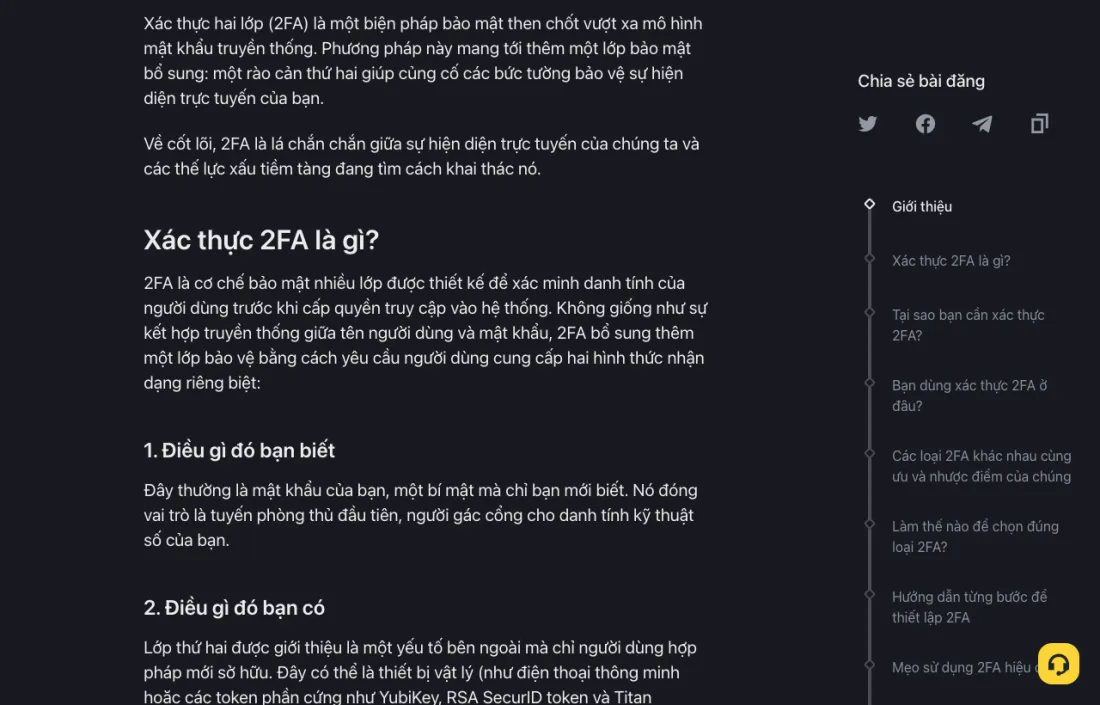 Trang Binance Academy tiếng Việt giải thích xác thực hai lớp 2FA