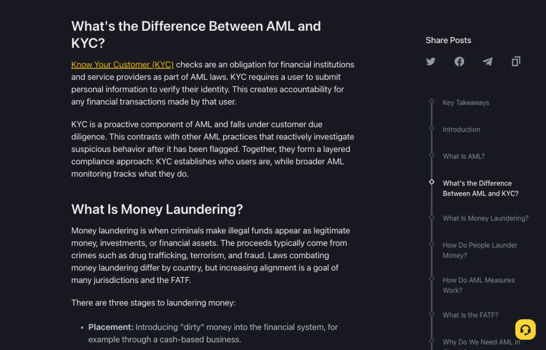 Binance Academy page explaining how AML monitoring and KYC checks relate